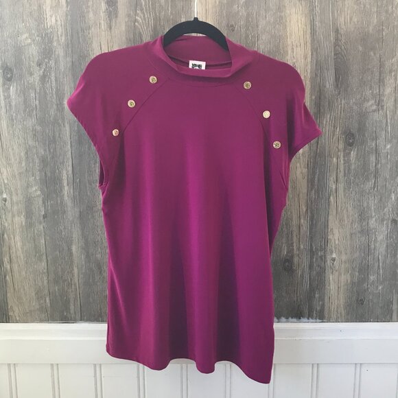 Anne Klein magenta & gold mock neck slinky blouse size M - Picture 1 of 4